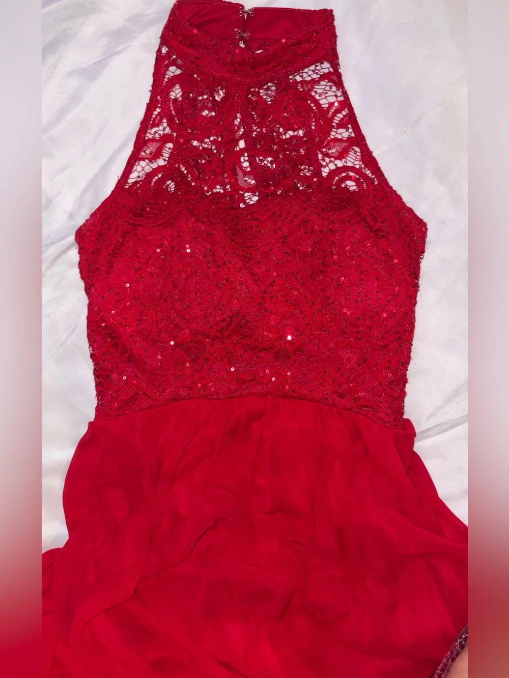 Red Lace Maxi Dress| Formal Evening Dress | Red Chiffon